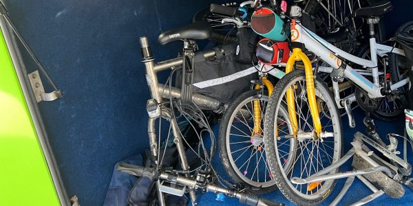 bikes without specialty packaging under an intercity bus