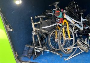 bikes without specialty packaging under an intercity bus